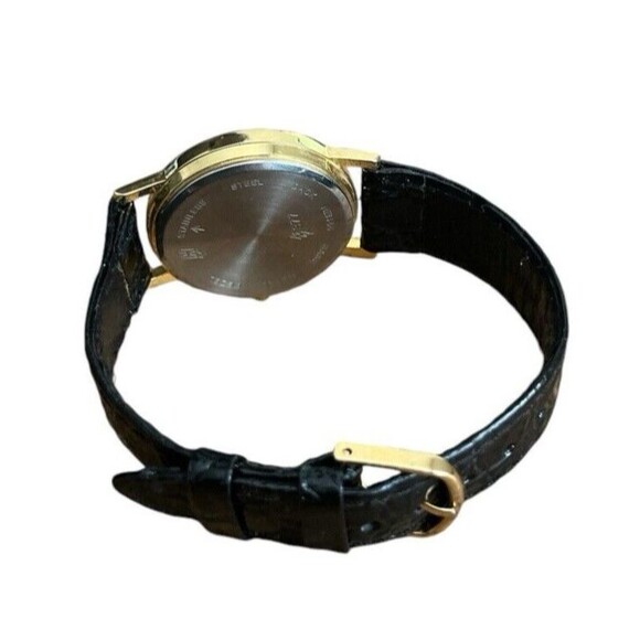 Helbros Invincible Watch Women Gold Tone Black Dial Leather Band New Battery - Picture 6 of 6